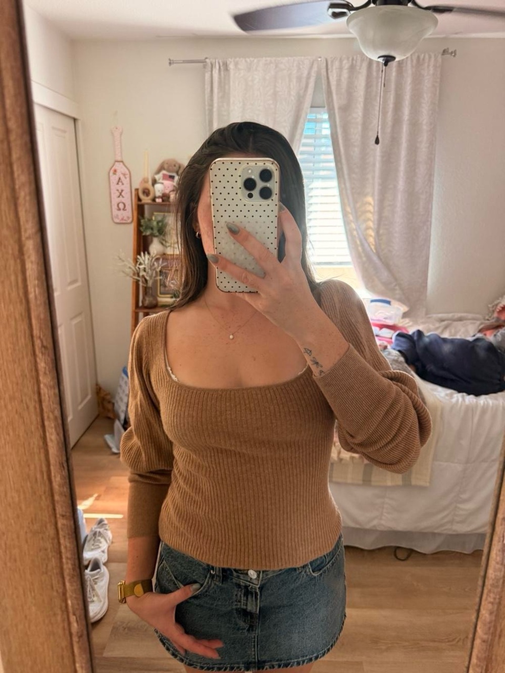 Reformation Ribbed Square-Neck Long Sleeve Top - Rust - Picture 6 of 6